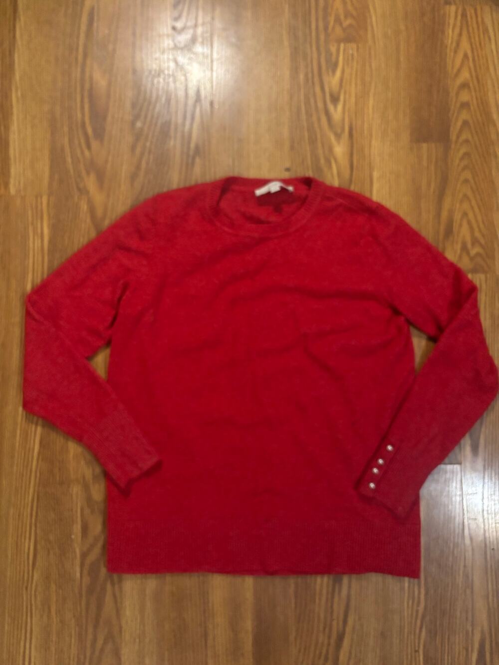 NWOT Loft Red Pearl Long- Sleeve Fall Preppy Office Workwear Casual Sweater